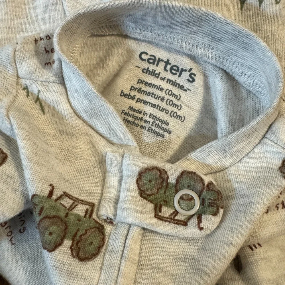 Carters Preemie Baby Boy Sleeper Tractor Outfit Zipper Thanks Helping Me Grow